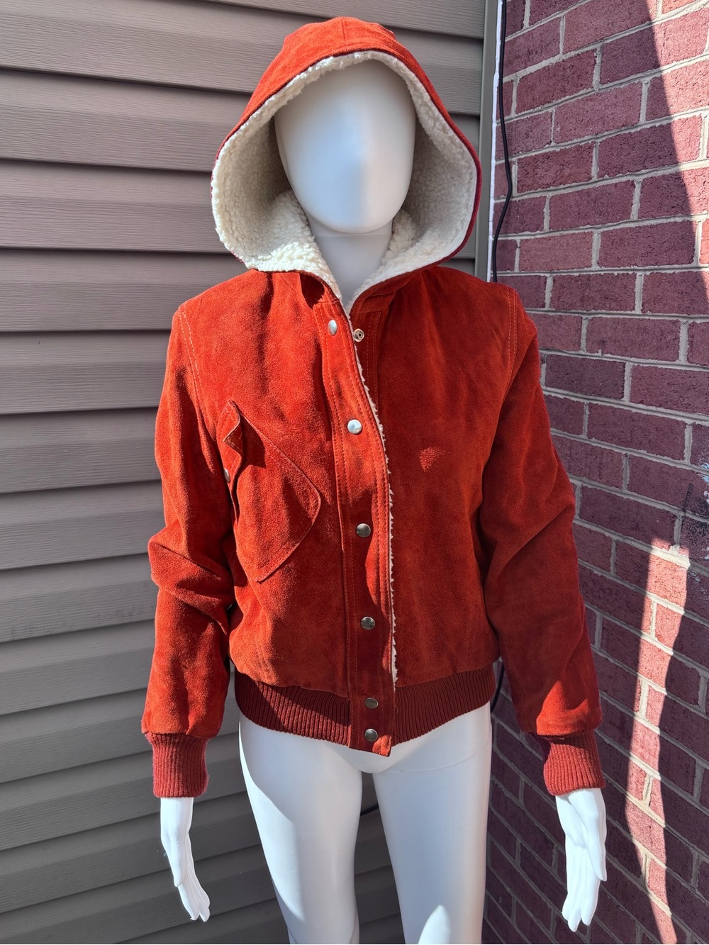 VINTAGE WINLIT BURNT ORANGE LEATHER SHERPA LINED JACKET SIZE SMALL RARE
